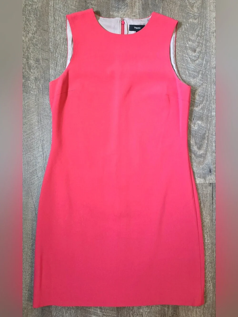 Theory Admiral Crepe Mini Shift Dress Women's 2 Geranium Pink Sleeveless Classic - Picture 6 of 11